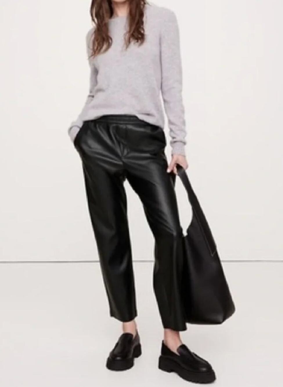 Banana Republic Faux Leather Mid Rise Slim Pull On Trouser Pants Black Small